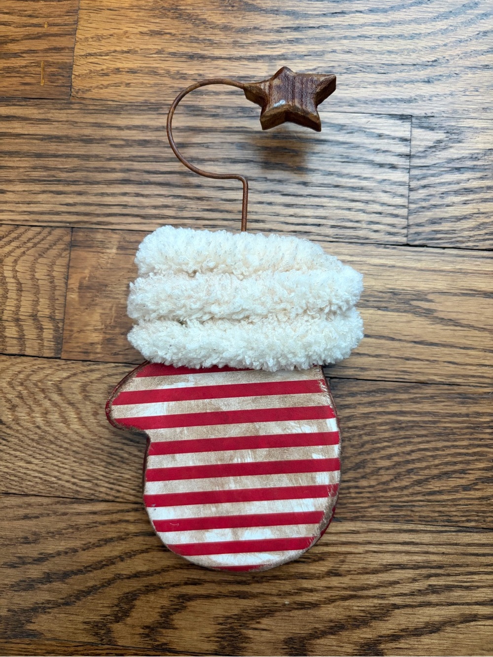 Wooden Christmas Mitten Metal Star Hanging Decor Handmade Rustic